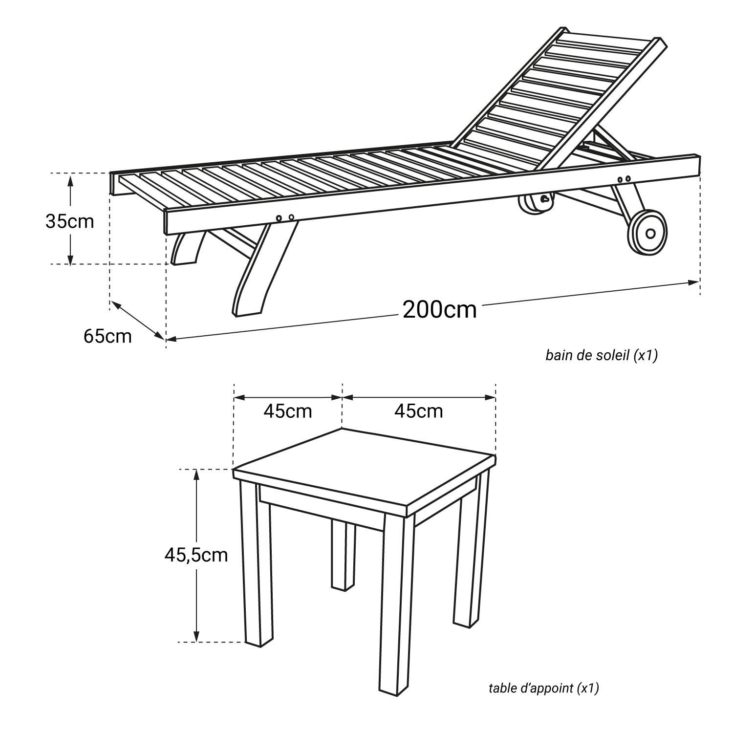 Ensemble bain de soleil droit en teck avec table d'appoint JAVA - HAPPY GARDEN - Image 4