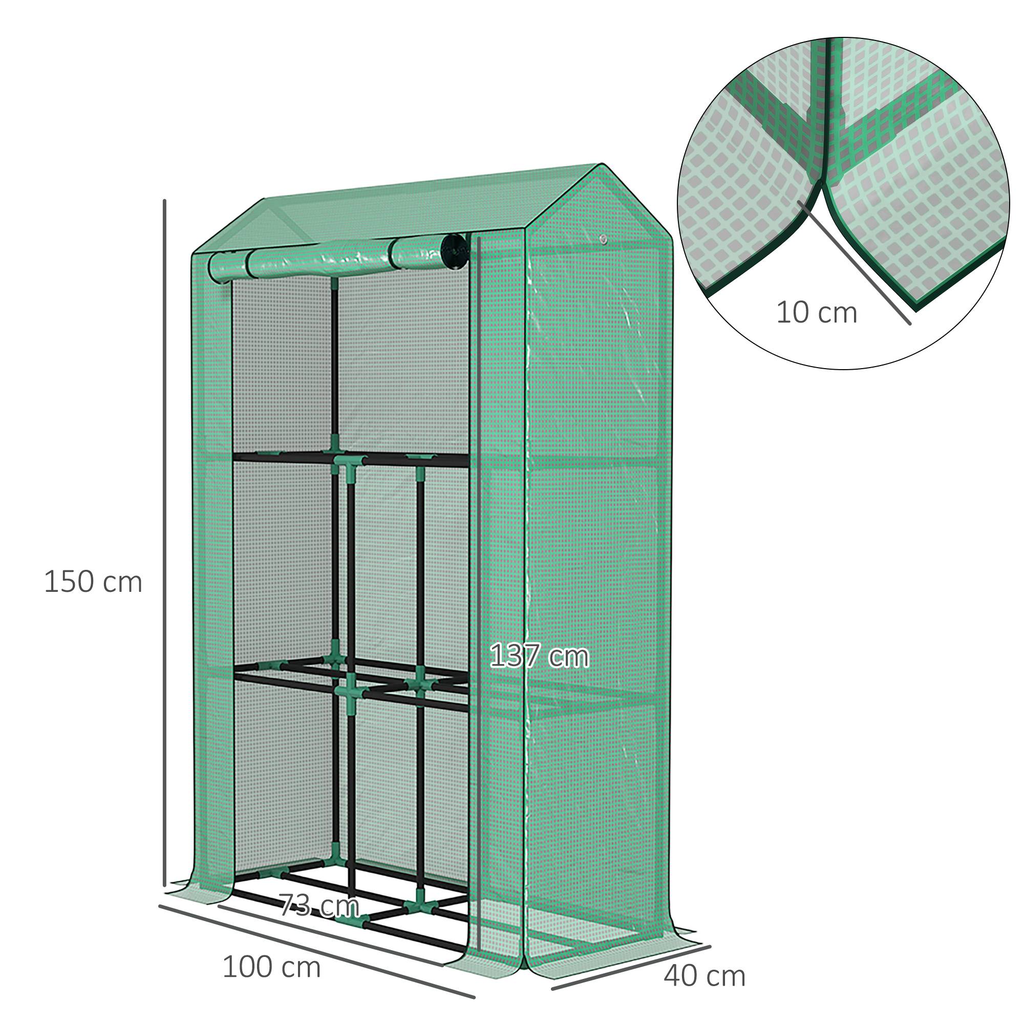 Serre de jardin avec étagères 3 niveaux serre d'hivernage bâche renforcée en PE porte enroulable 100 x 40 x 150 cm vert - Image 5