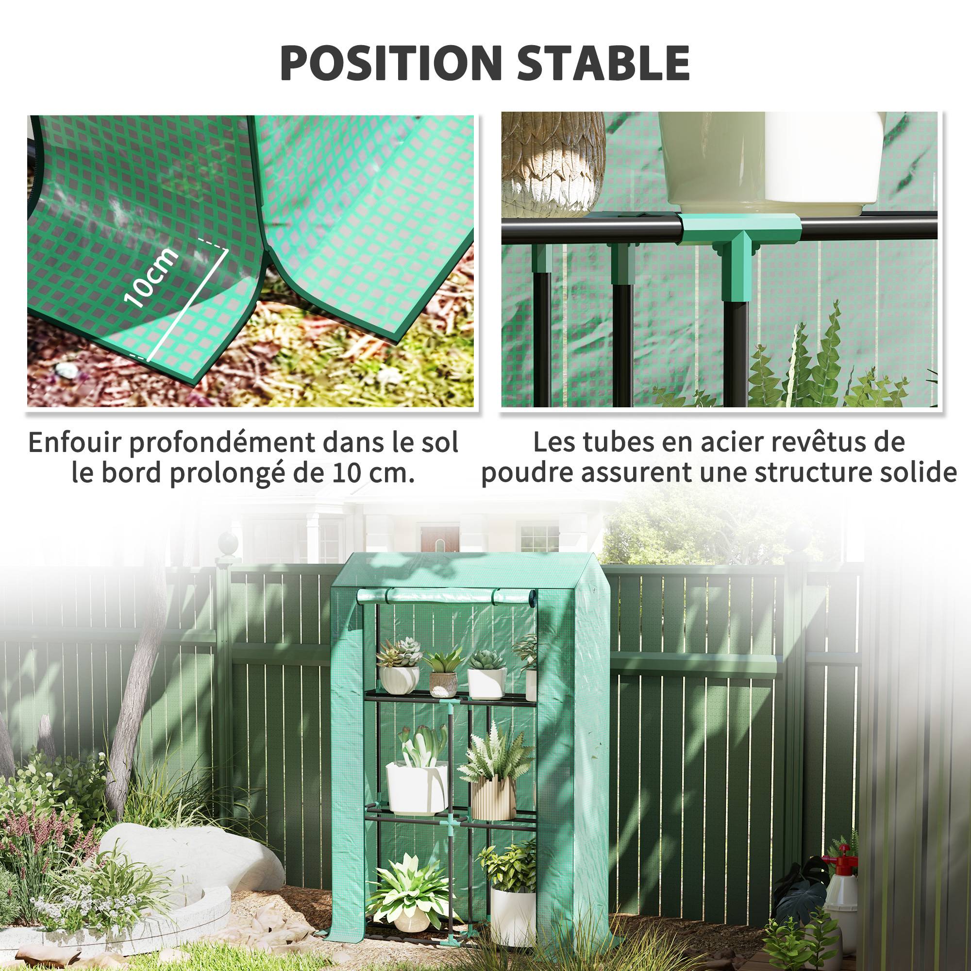 Serre de jardin avec étagères 3 niveaux serre d'hivernage bâche renforcée en PE porte enroulable 100 x 40 x 150 cm vert - Image 9