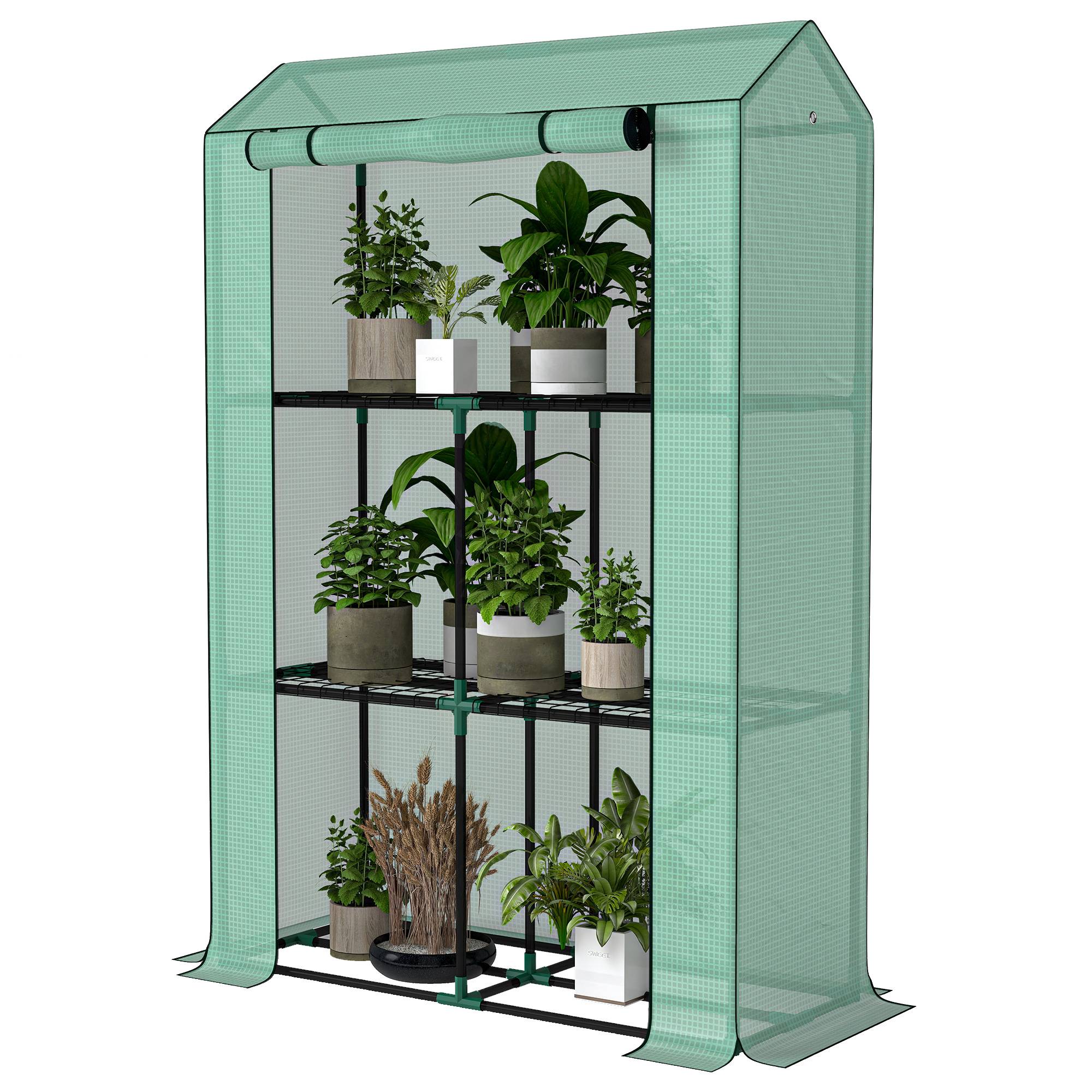 Serre de jardin avec étagères 3 niveaux serre d'hivernage bâche renforcée en PE porte enroulable 100 x 40 x 150 cm vert - Image 2
