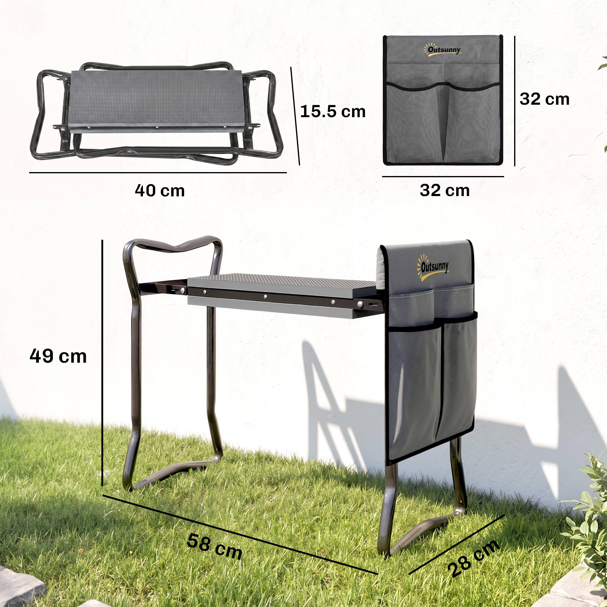ComfortXL - Banc agenouilloir de jardin pliable en acier et EVA gris et noir 58 x 28 x 49 cm pour jardiner confortablement - Image 3