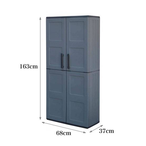 Dmora - Armoire d'extérieur Dambrosin, Meubles de balcon, Armoire polyvalente avec étagères, 68x37h163 cm, Gris et Noir, Finition damier - Dmora - Image 3