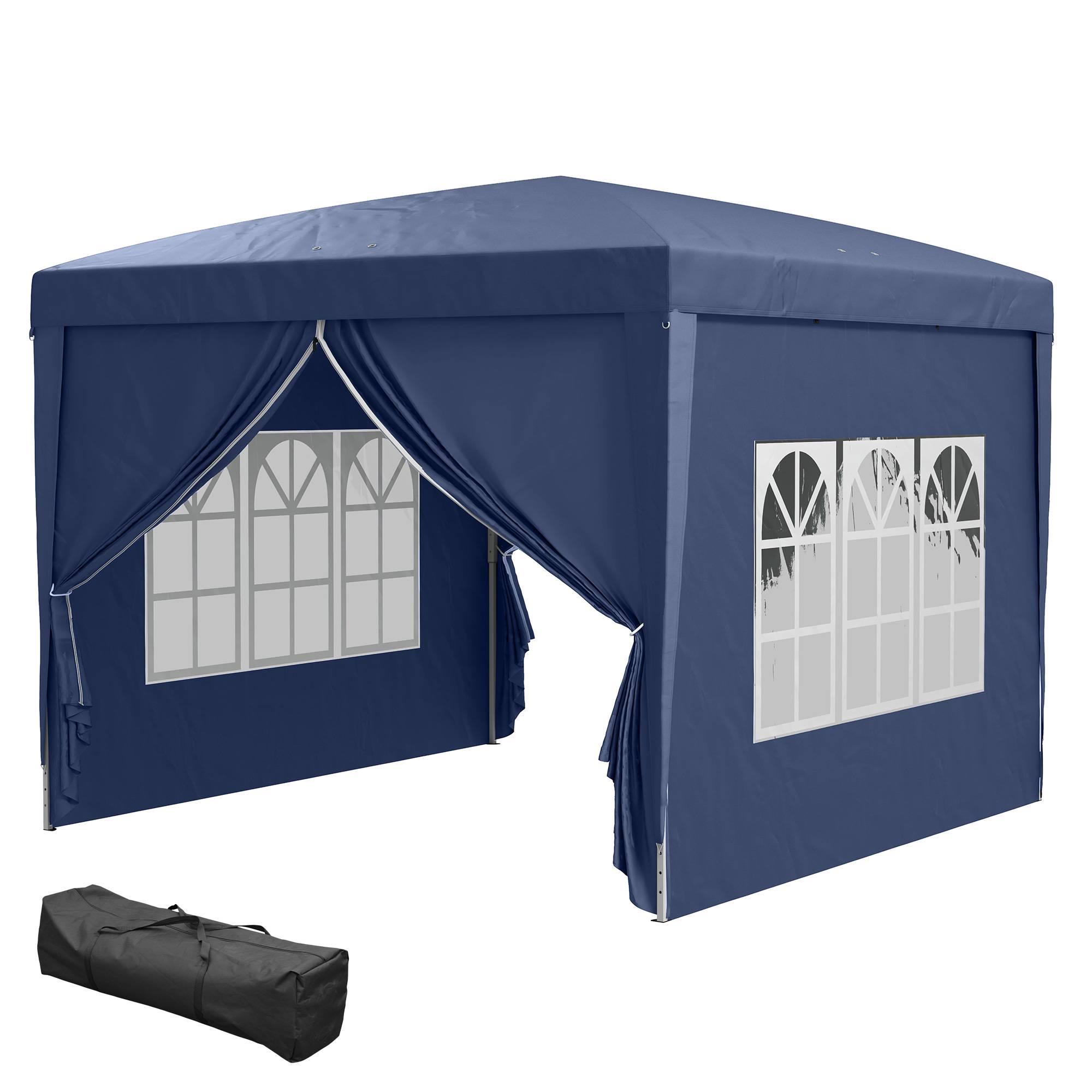 Tonnelle bleue 3x3 m pliante avec 4 parois amovibles et protection anti-UV, abri design sobre pour terrasse pratique et protégé - Image 2