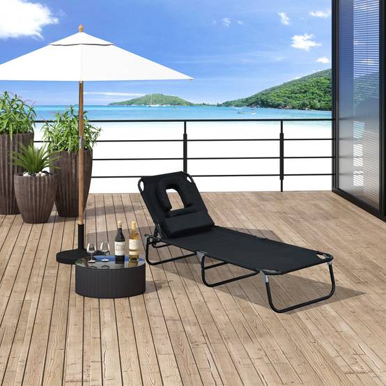 Chaise longue jardin pliante lecture noire, transat relax noir inclinable pour lire confortablement - Image 4