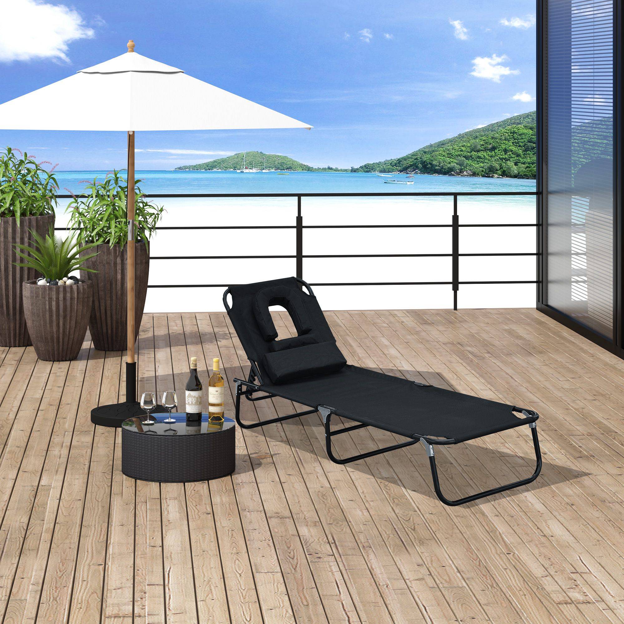 Chaise longue jardin pliante lecture noire, transat relax noir inclinable pour lire confortablement - Image 4