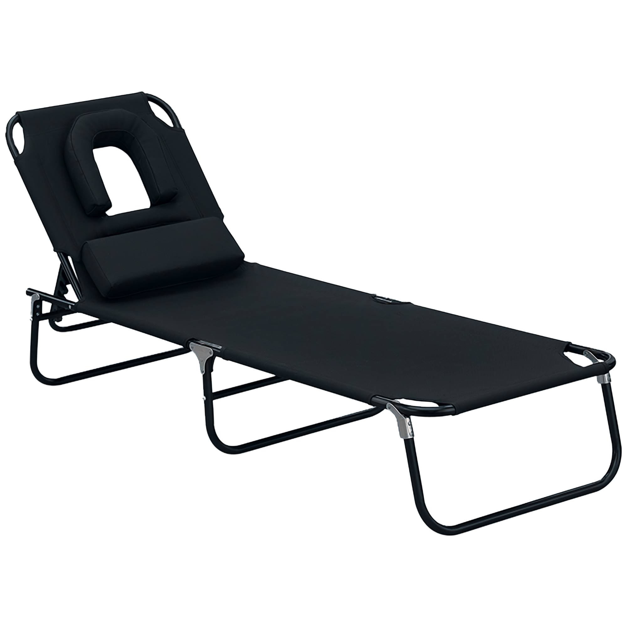 Chaise longue jardin pliante lecture noire, transat relax noir inclinable pour lire confortablement - Image 1