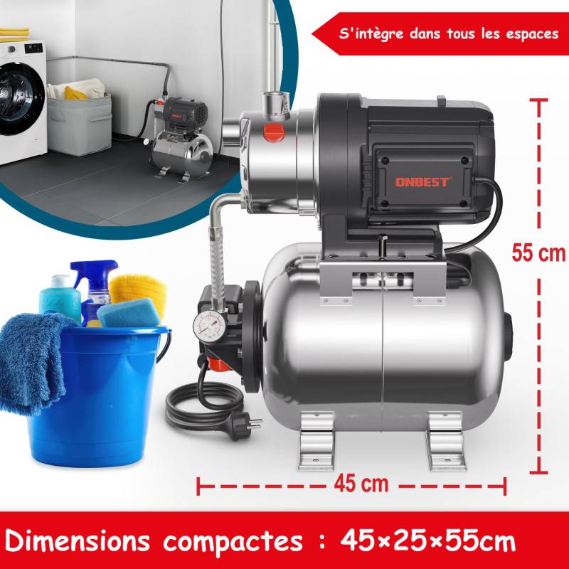 Surpresseur automatique domestique 1300W en acier inoxydable de 20 l idéal jardin et maison - Image 2