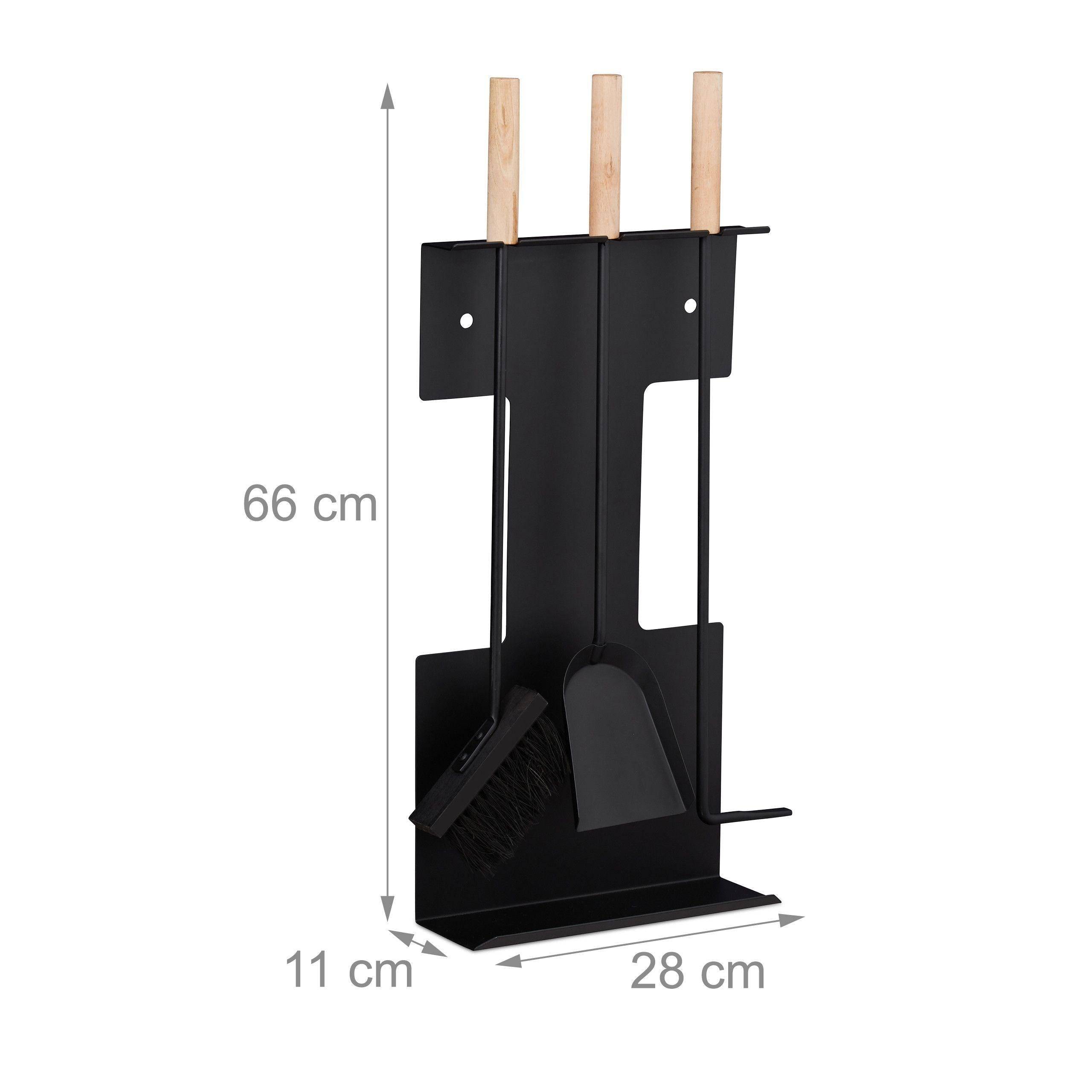 Helloshop26 - Ensemble serviteur de cheminée 4 pièces acier accessoire pelle balai support tisonnier noir - Image 2