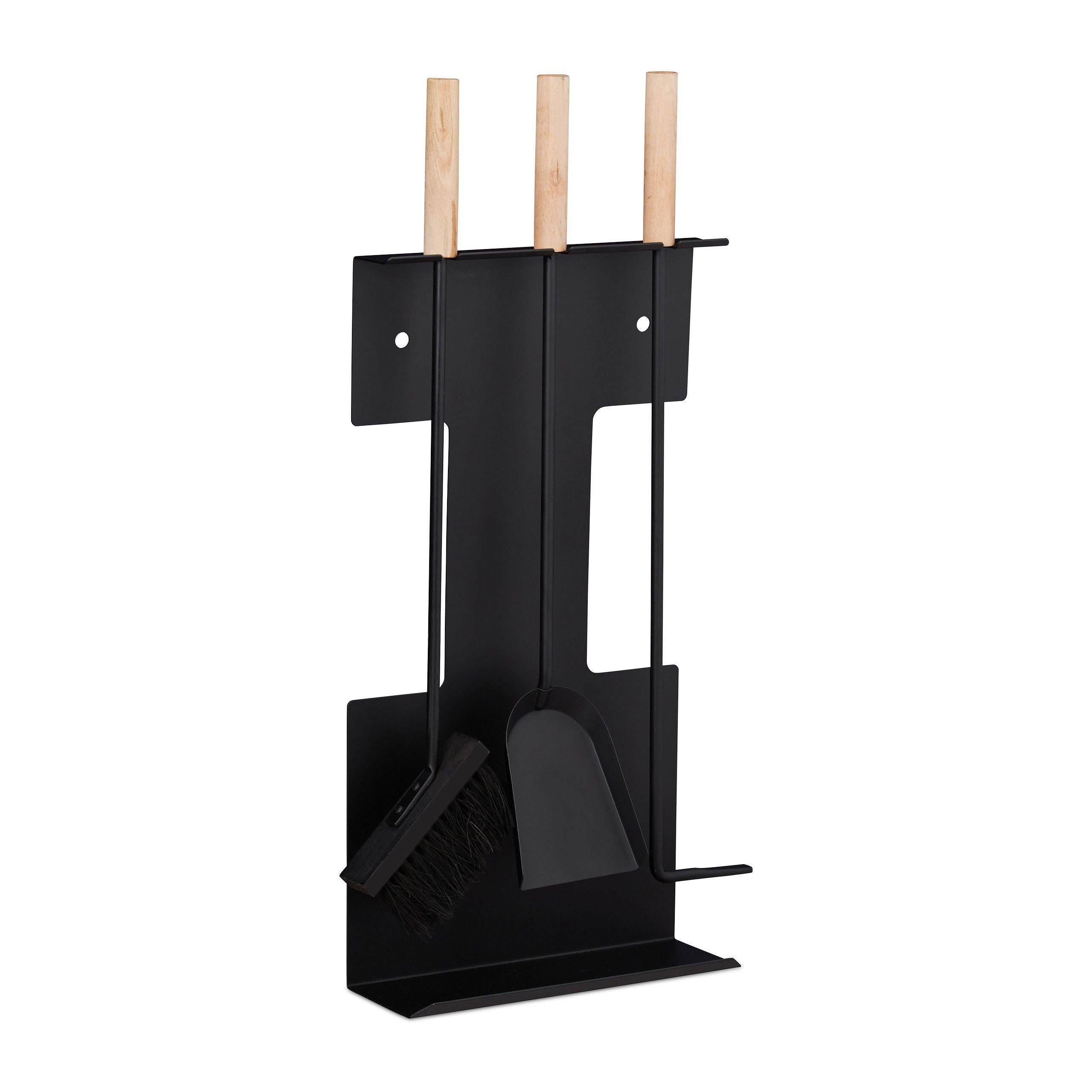 Helloshop26 - Ensemble serviteur de cheminée 4 pièces acier accessoire pelle balai support tisonnier noir - Image 1