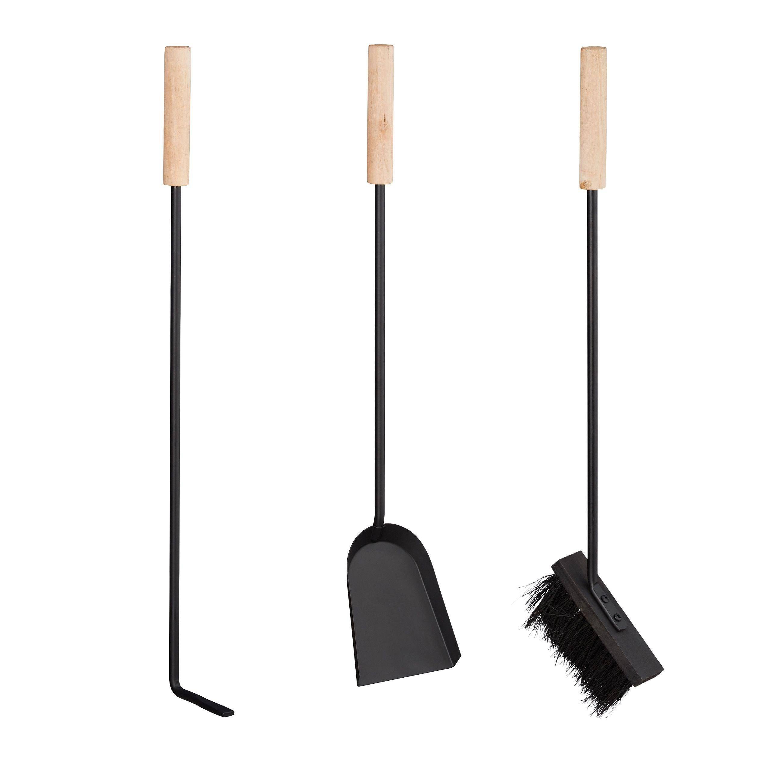 Helloshop26 - Ensemble serviteur de cheminée 4 pièces acier accessoire pelle balai support tisonnier noir - Image 3