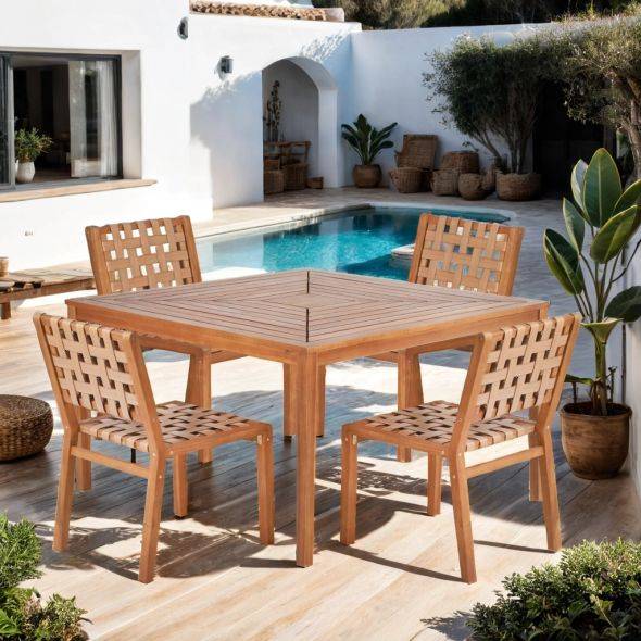 Beau Rivage - Ensemble table et chaises de jardin ABANA en bois d'acacia et résine plate Beau Rivage - Image 2