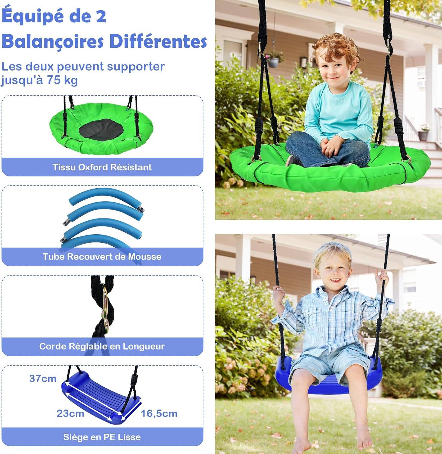 5 en 1 Balançoire Enfants Extérieur avec Panier de Basket,  Charge 75kg - Image 3