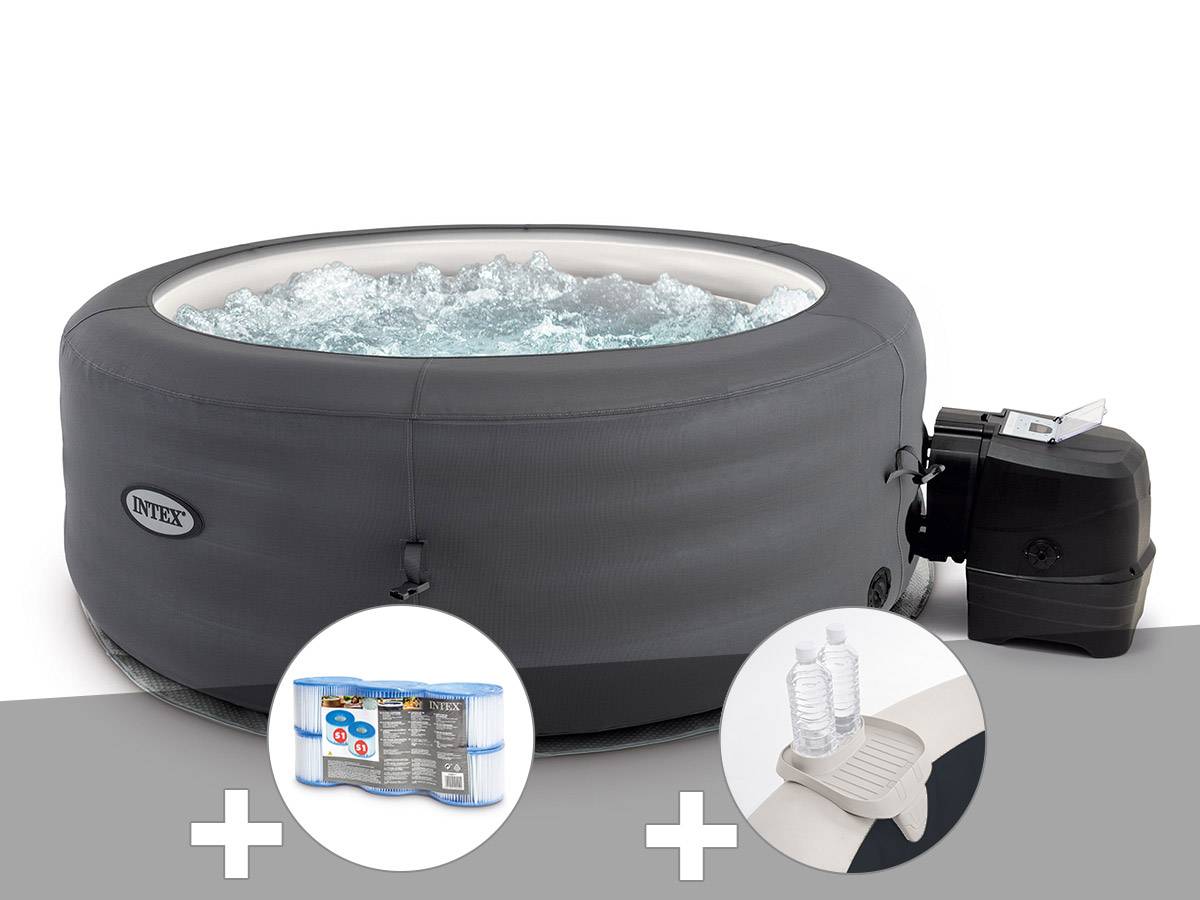 Kit spa gonflable Intex PureSpa Access rond Bulles 4 places + 6 filtres + Porte-verre - Image 1