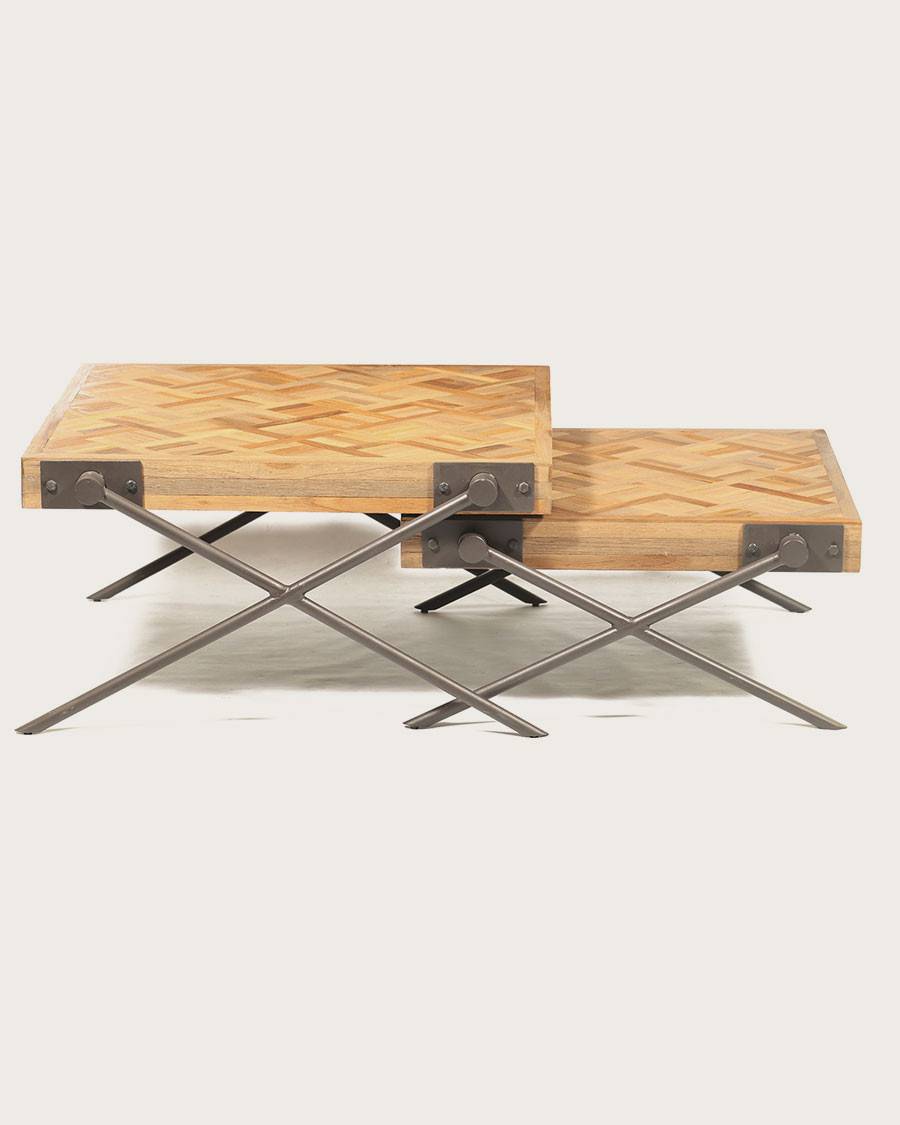 Loft - Table basse carrée gigogne en teck motif chevron - UNIQKA - Image 3