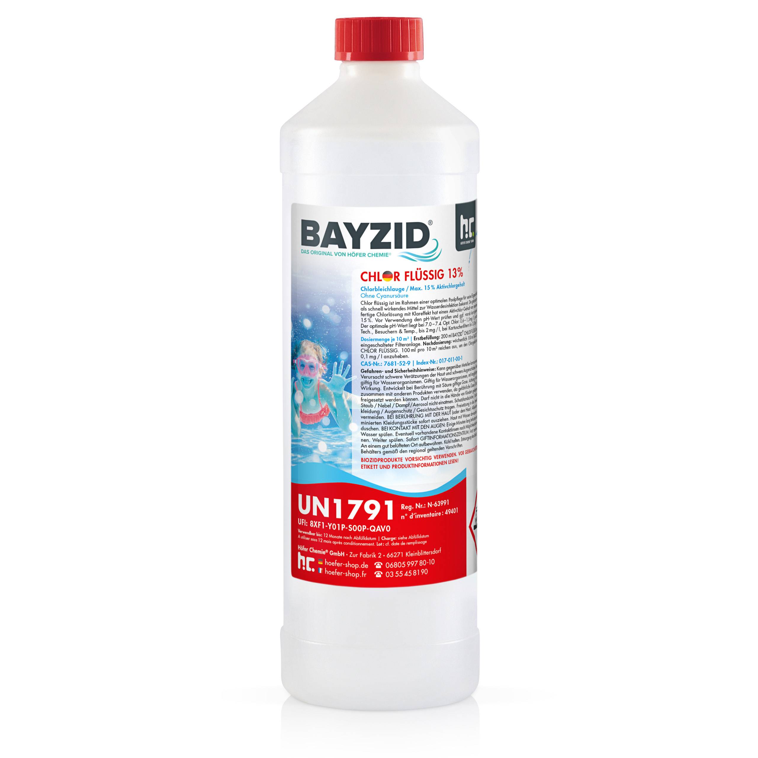 Chlore liquide 48 Bayzid en bouteille de 1 KG x 1 - Gamm vert