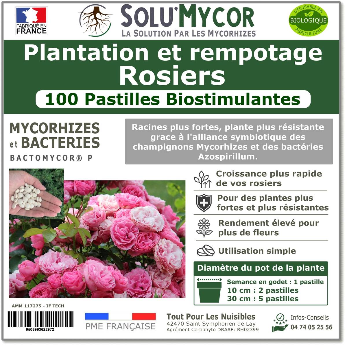 SoluMycor 100 Pastilles Biostimulantes Rosiers Semis Plantation Mycorhizes Favorise le Developpement Racinaire