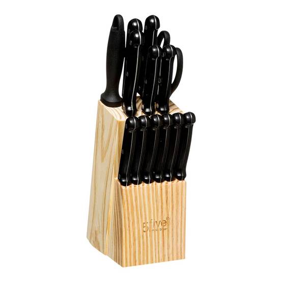 Lot de 11 Couteaux & Bloc de Rangement "Wood" 34cm Noir - Image 1