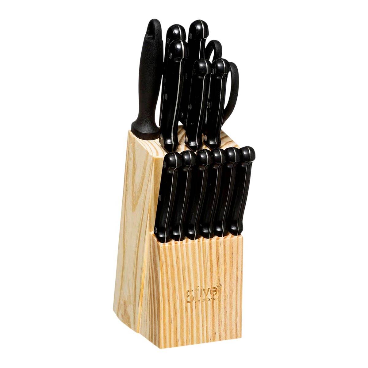 Lot de 11 Couteaux & Bloc de Rangement "Wood" 34cm Noir - Image 1