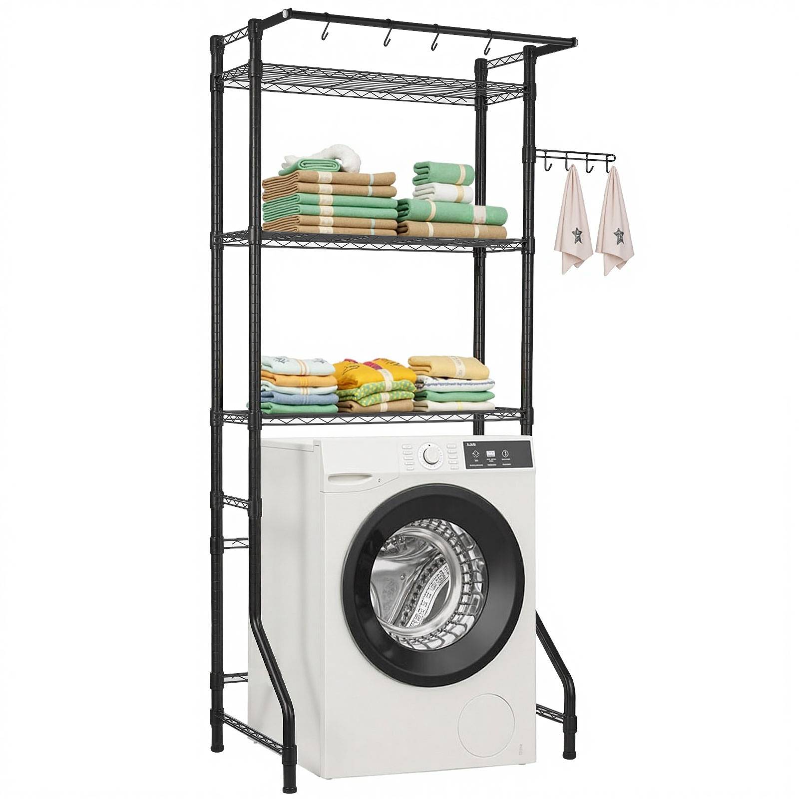 VEVOR Étagère rangement lave-linge/sèche-linge 3 niveaux, étendoir, gain place, noir. - Image 1