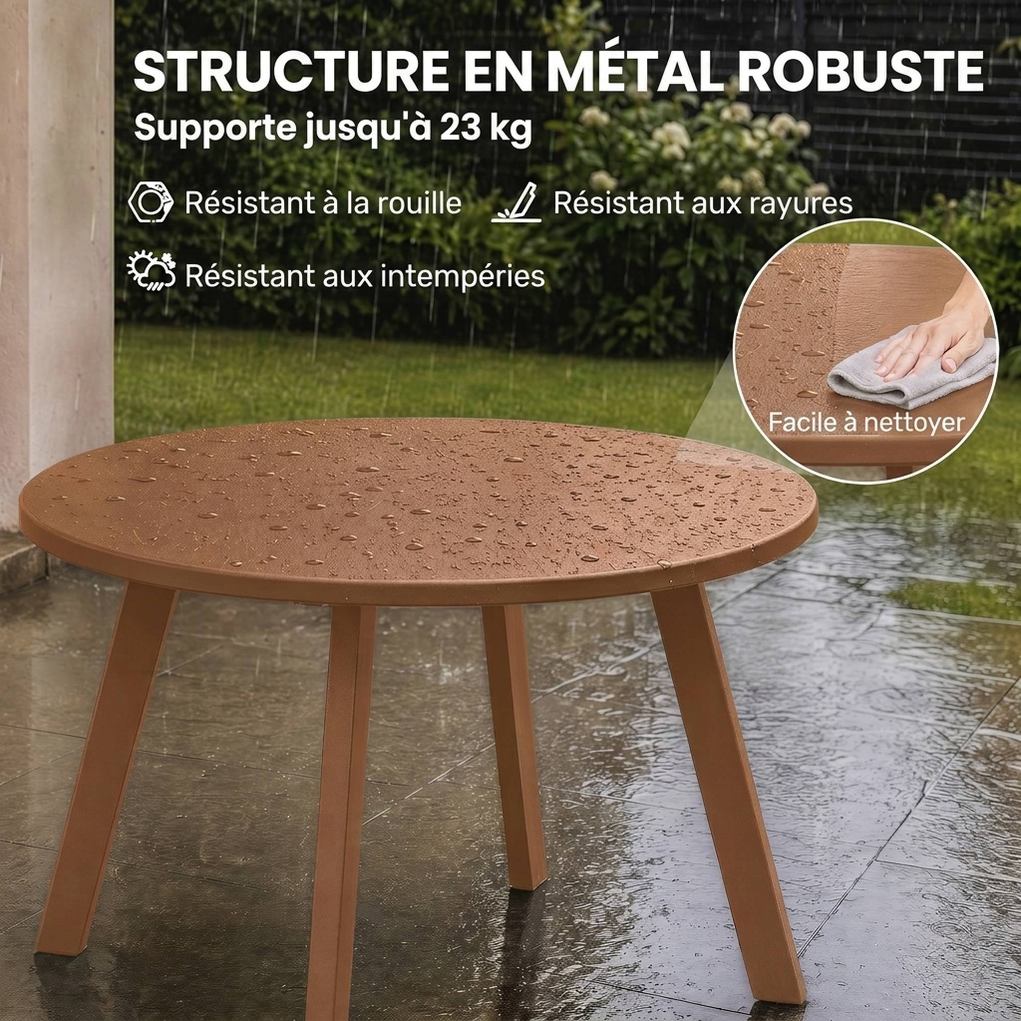 Petite table basse ronde, table d'appoint avec patins antidérapants, cadre en métal, pour jardin, Ø 70 x 42 cm, orange - Image 7