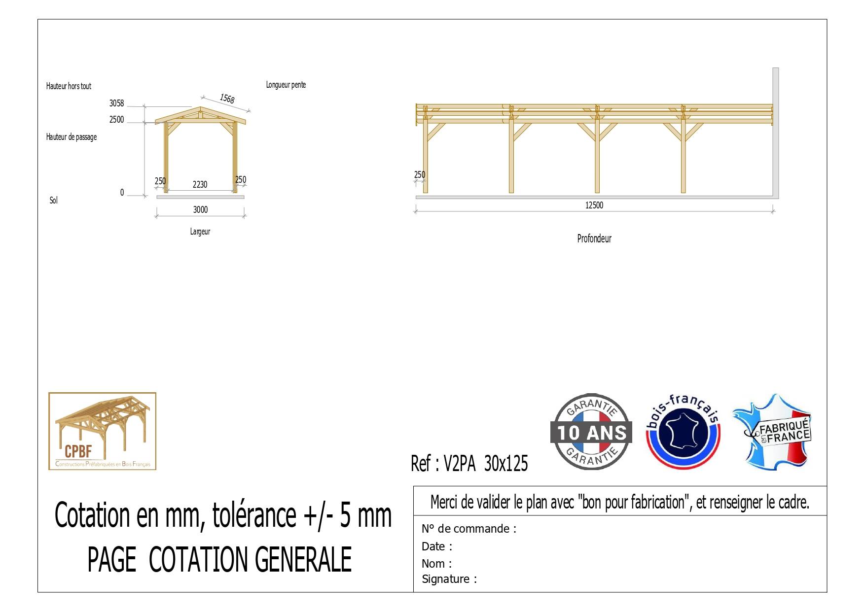 Carport Bois Douglas Français 37 m² – 2 pentes adossé – 8 poteaux – Abri voiture extérieur – Garantie 10 ans - Image 3