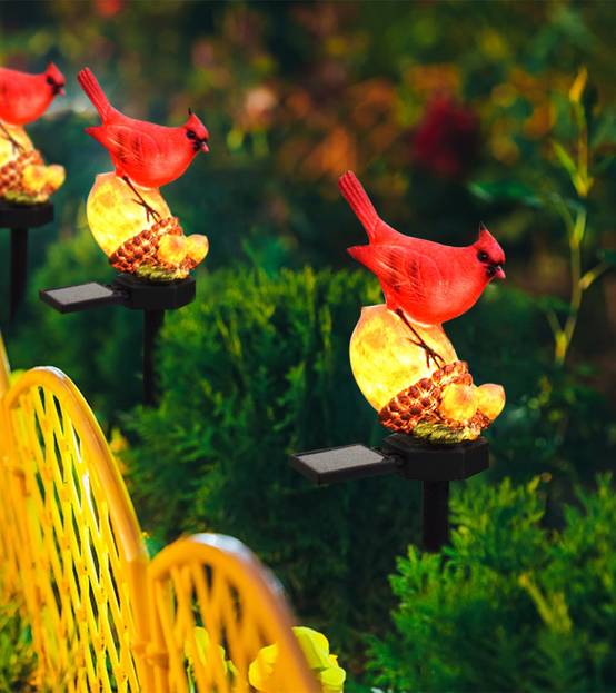 Paquet de 2 lumières solaires cardinales de noël, lumières solaires de chemin de paysage avec Figurine d'oiseau rouge, décorations de noël - Image 2