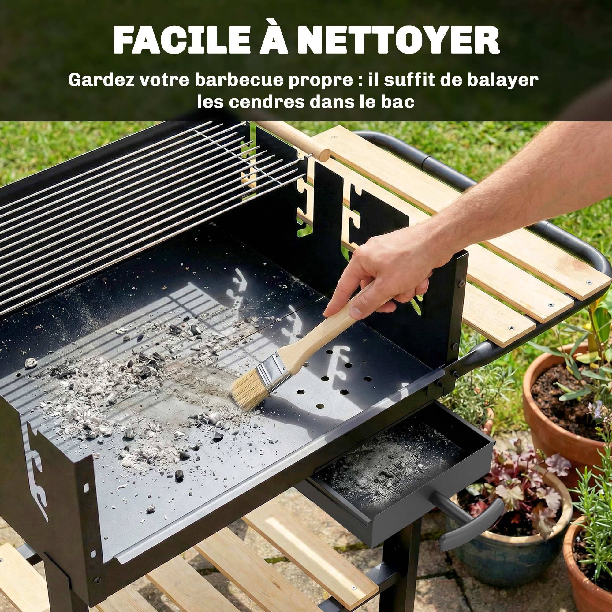 Chariot barbecue charbon métal pour jardin grandes grilles réglables 100 cm noir - ComfortXL Outdoor Living - Image 9