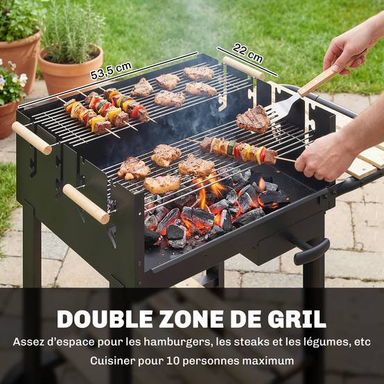 Chariot barbecue charbon métal pour jardin grandes grilles réglables 100 cm noir - ComfortXL Outdoor Living - Image 6