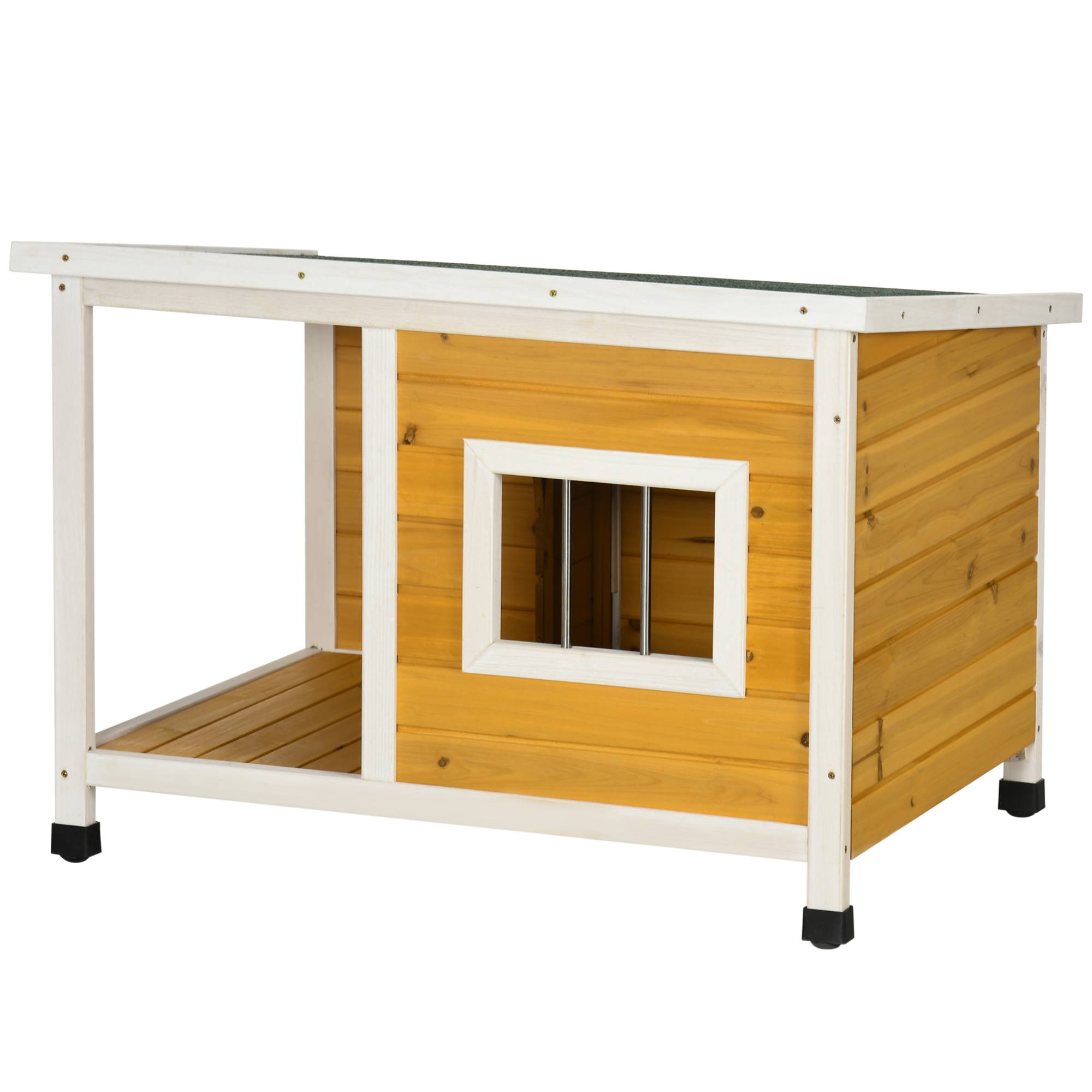 Niche d'extérieur pour chien en bois de sapin avec véranda couverte et toit inclinable, 85,5 x 62 x 60 cm, multicolore - Image 2