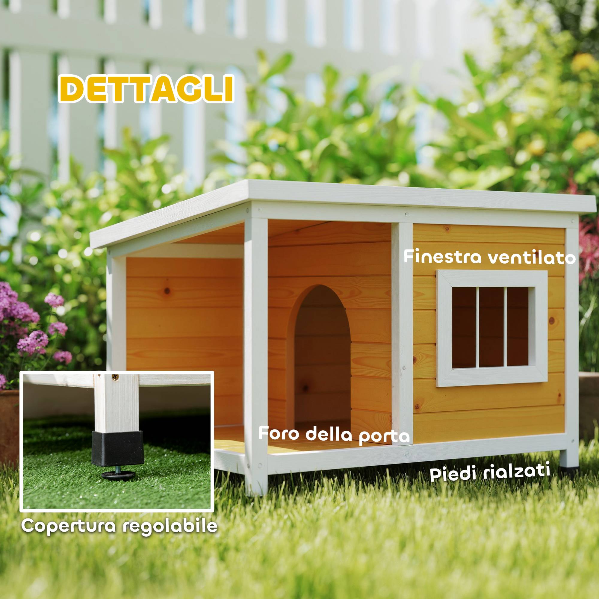 Niche d'extérieur pour chien en bois de sapin avec véranda couverte et toit inclinable, 85,5 x 62 x 60 cm, multicolore - Image 9