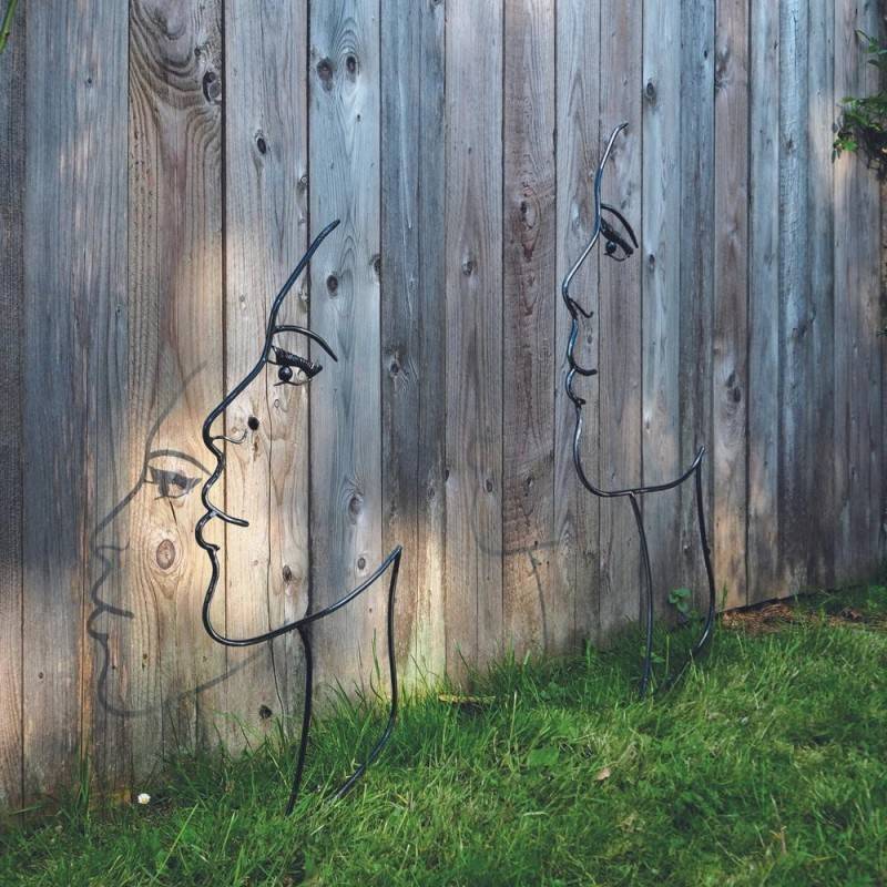 Déco jardin métal visage fil ombre noire - Noir 80 cm - Jardinex - Image 3
