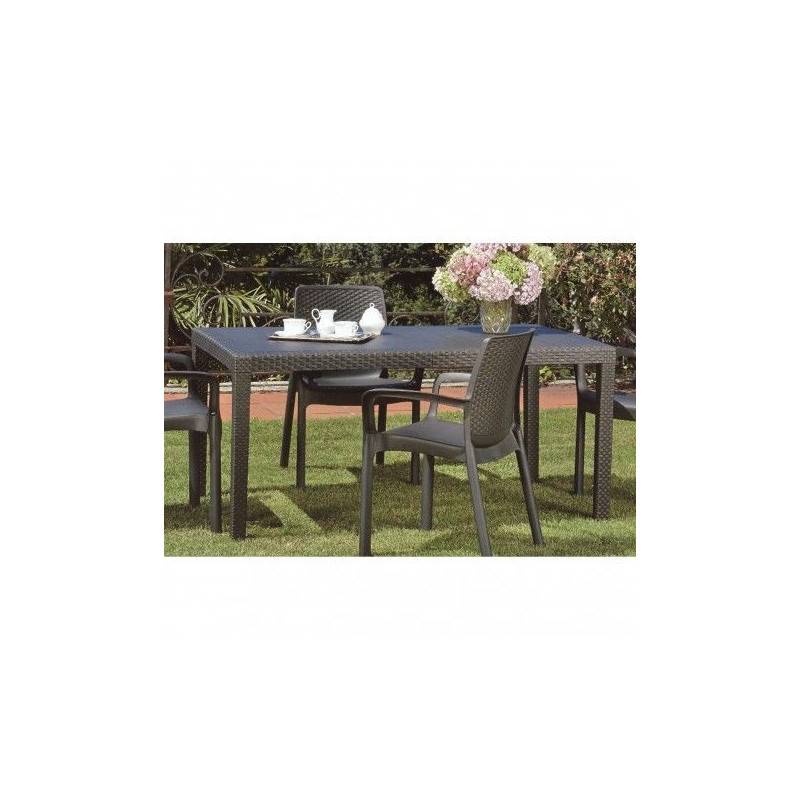 Table de jardin rectangle "Joker" en plastique effet rotin - Gris anthracite - L 138 x l 78 x H 72 cm - Image 2