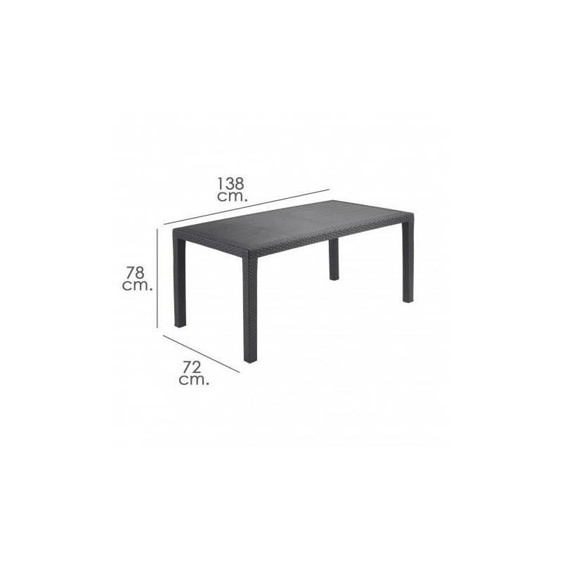 Table de jardin rectangle "Joker" en plastique effet rotin - Gris anthracite - L 138 x l 78 x H 72 cm - Image 3