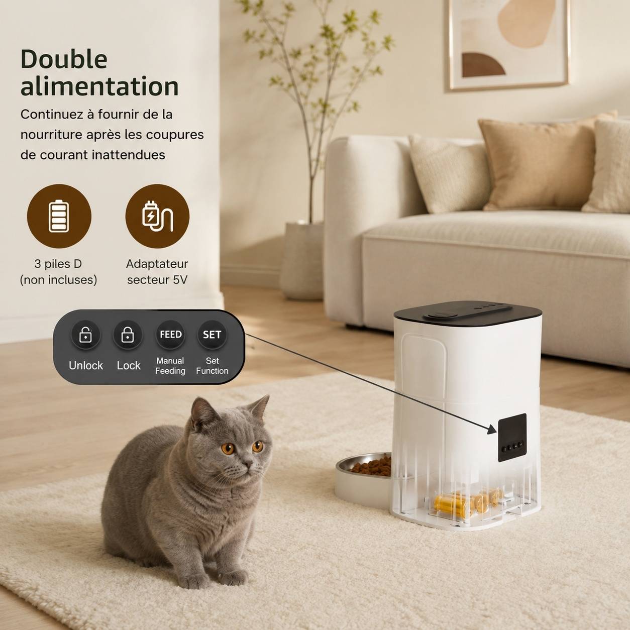 Distributeur Automatique de Nourriture pour Chat Wifi 2.4G 3L Contrôle APP 1 à 10 Repas Par Jour - Image 4