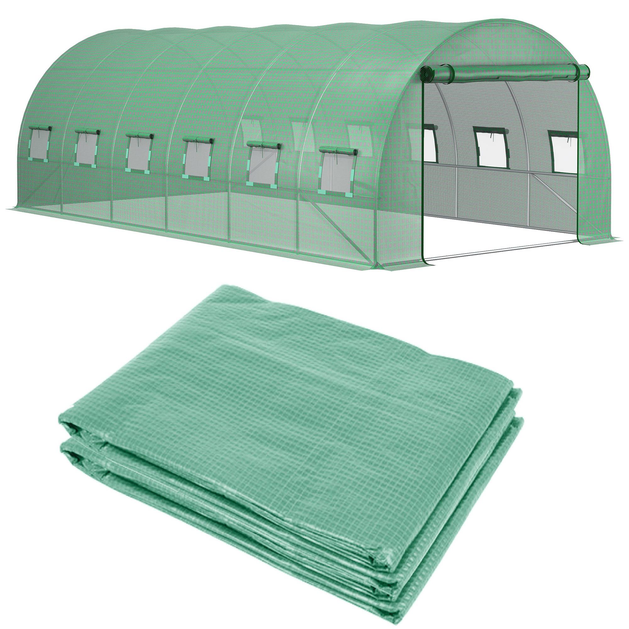 Bâche de rechange serre tunnel 18 m² 6x3x2 m imperméable anti UV polyéthylène, 12 fenêtres porte verte - Image 2