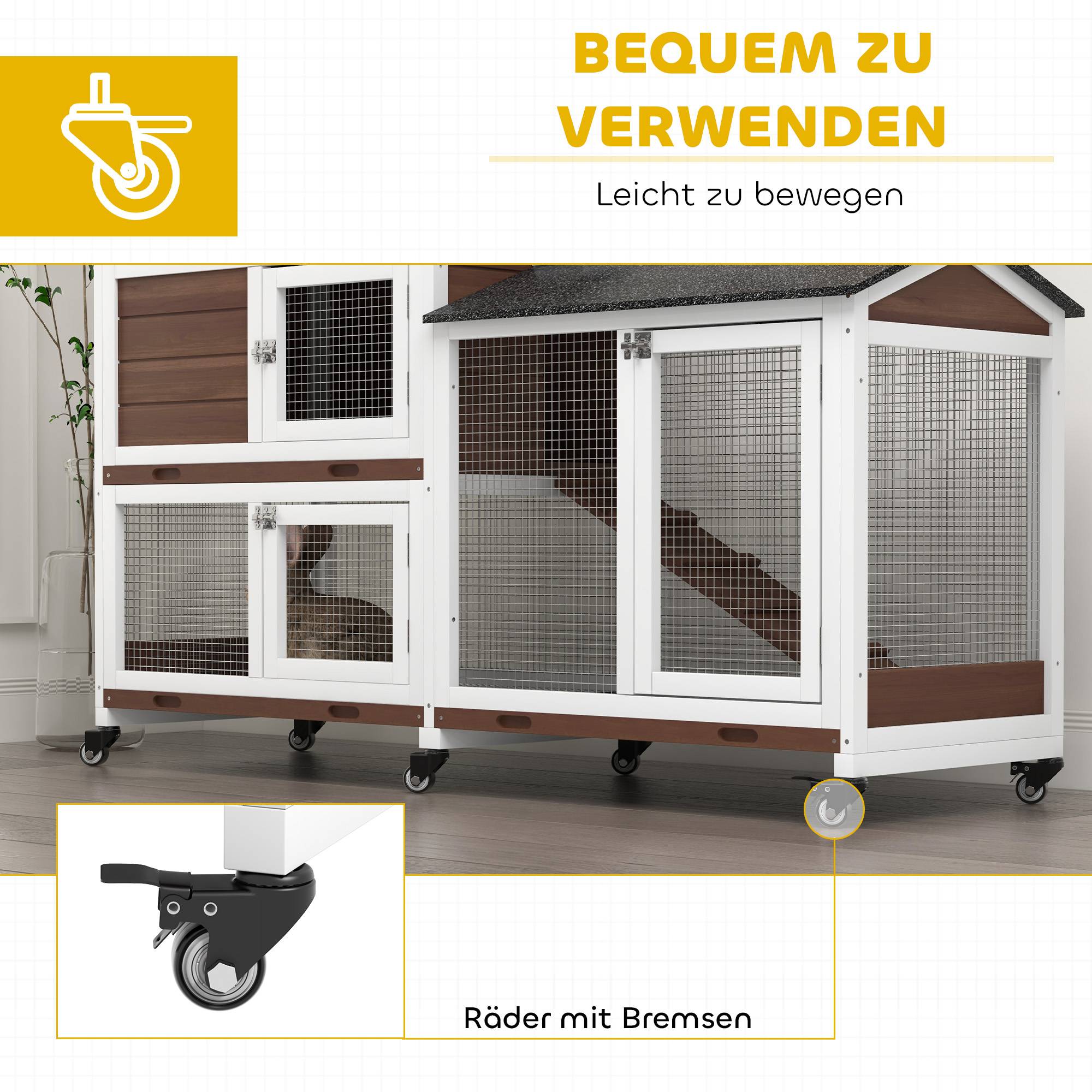 Cage petits animaux avec roues, lapins nains, enclos, toit bitume, bois, acier, brun - Image 7