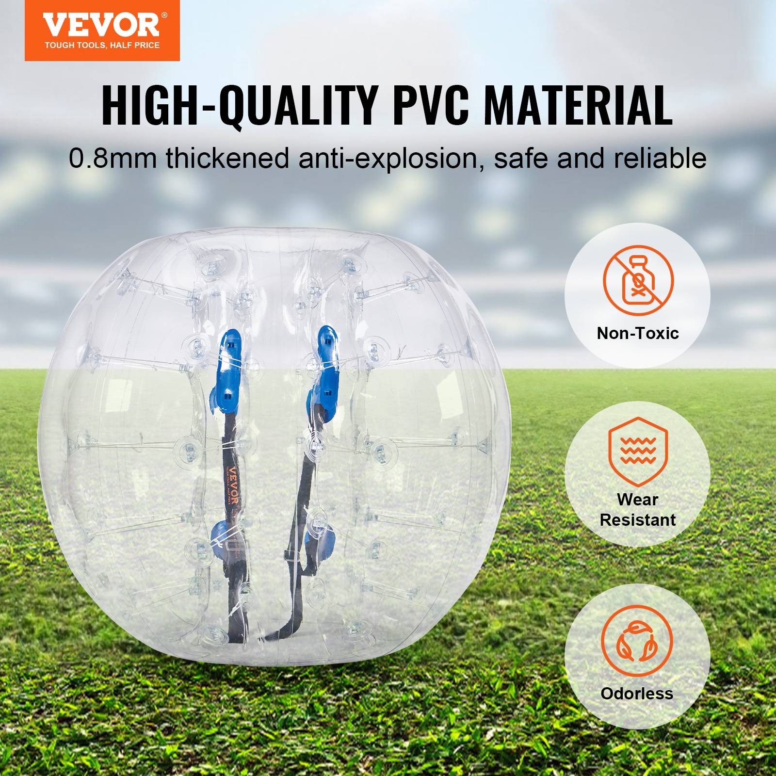 VEVOR Bulle gonflable transparente 1.2m, PVC 0.8mm, pour jeux en plein air adolescents/adultes, jardin. - Image 2