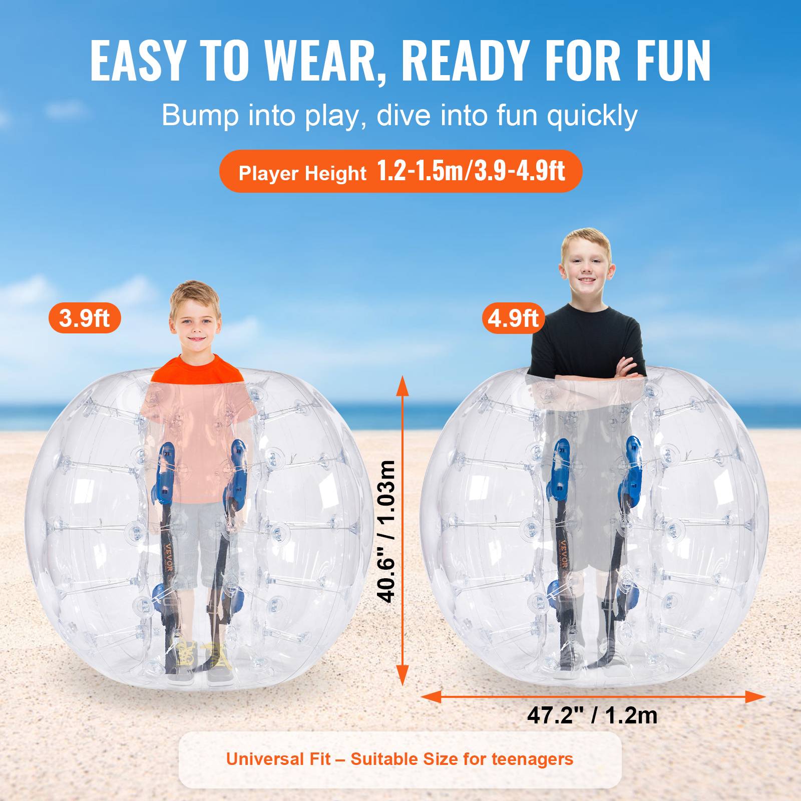 VEVOR Bulle gonflable transparente 1.2m, PVC 0.8mm, pour jeux en plein air adolescents/adultes, jardin. - Image 3