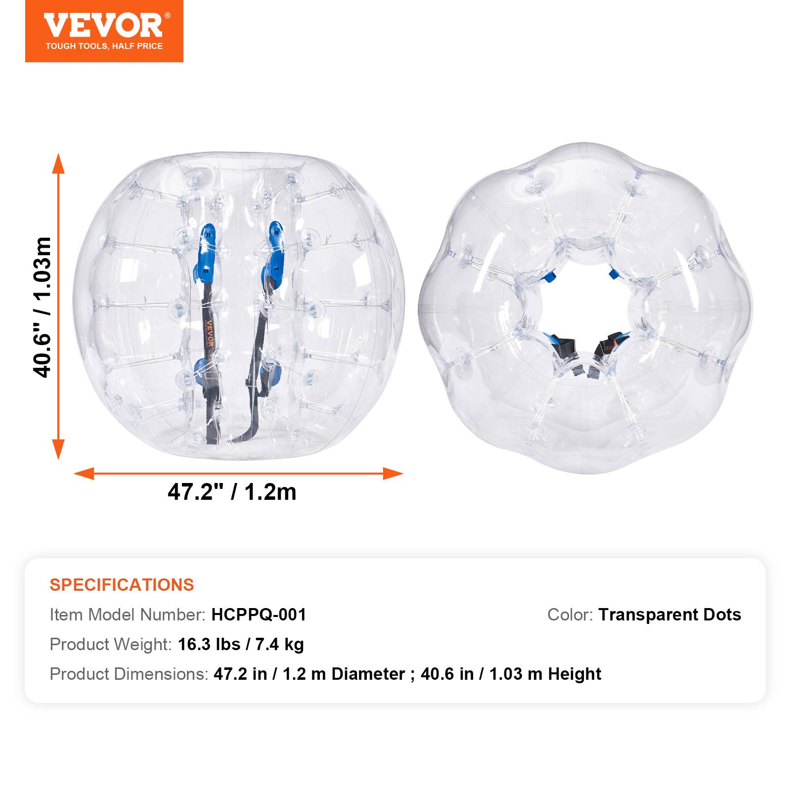 VEVOR Bulle gonflable transparente 1.2m, PVC 0.8mm, pour jeux en plein air adolescents/adultes, jardin. - Image 7