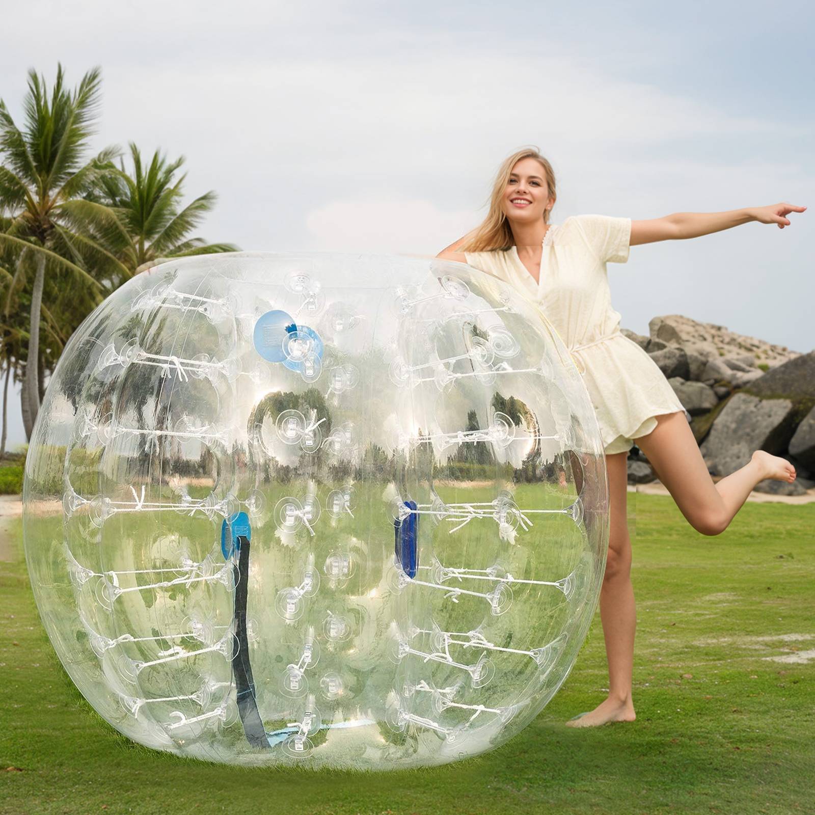 VEVOR Bulle gonflable transparente 1.2m, PVC 0.8mm, pour jeux en plein air adolescents/adultes, jardin. - Image 8