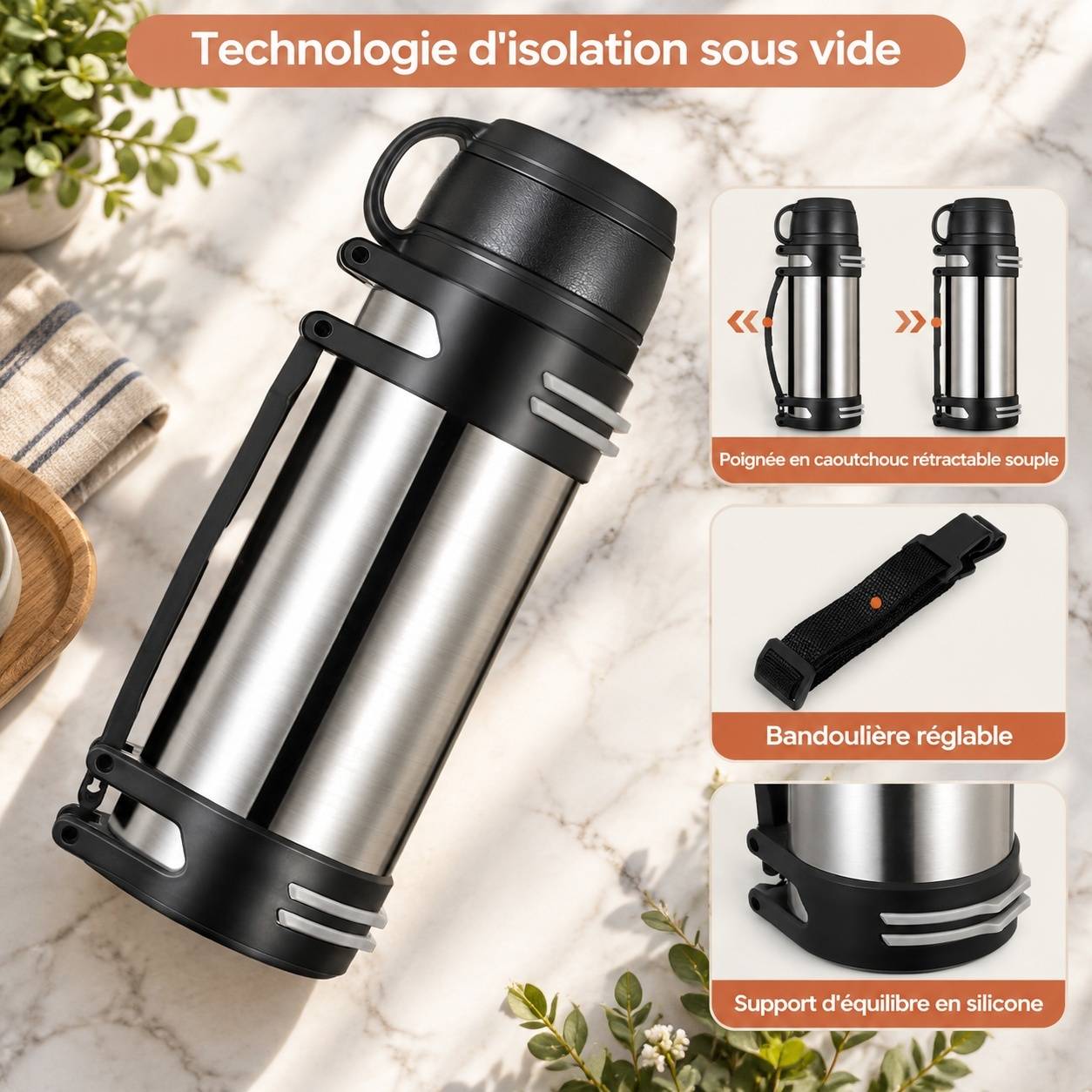 Bouteille Isotherme 2L Acier Inoxydable 304 Sans BPA Isolation 24h Froide 48h Chaude Étanche - Image 6