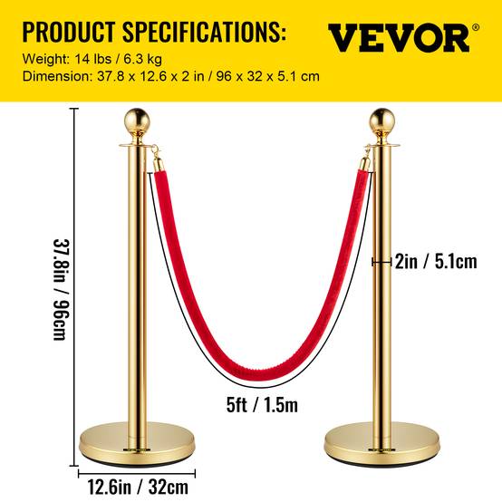 Vevor - VEVOR 4 poteaux de guidage avec cordons velours, hauteur 96cm, pour contrôle des foules et files d'attente. - Image 7