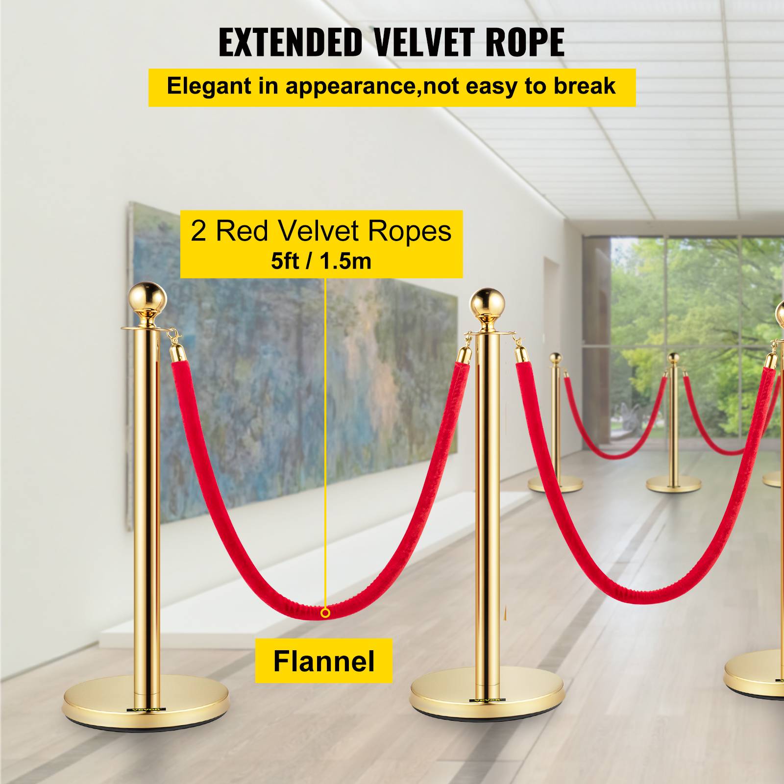 Vevor - VEVOR 4 poteaux de guidage avec cordons velours, hauteur 96cm, pour contrôle des foules et files d'attente. - Image 4