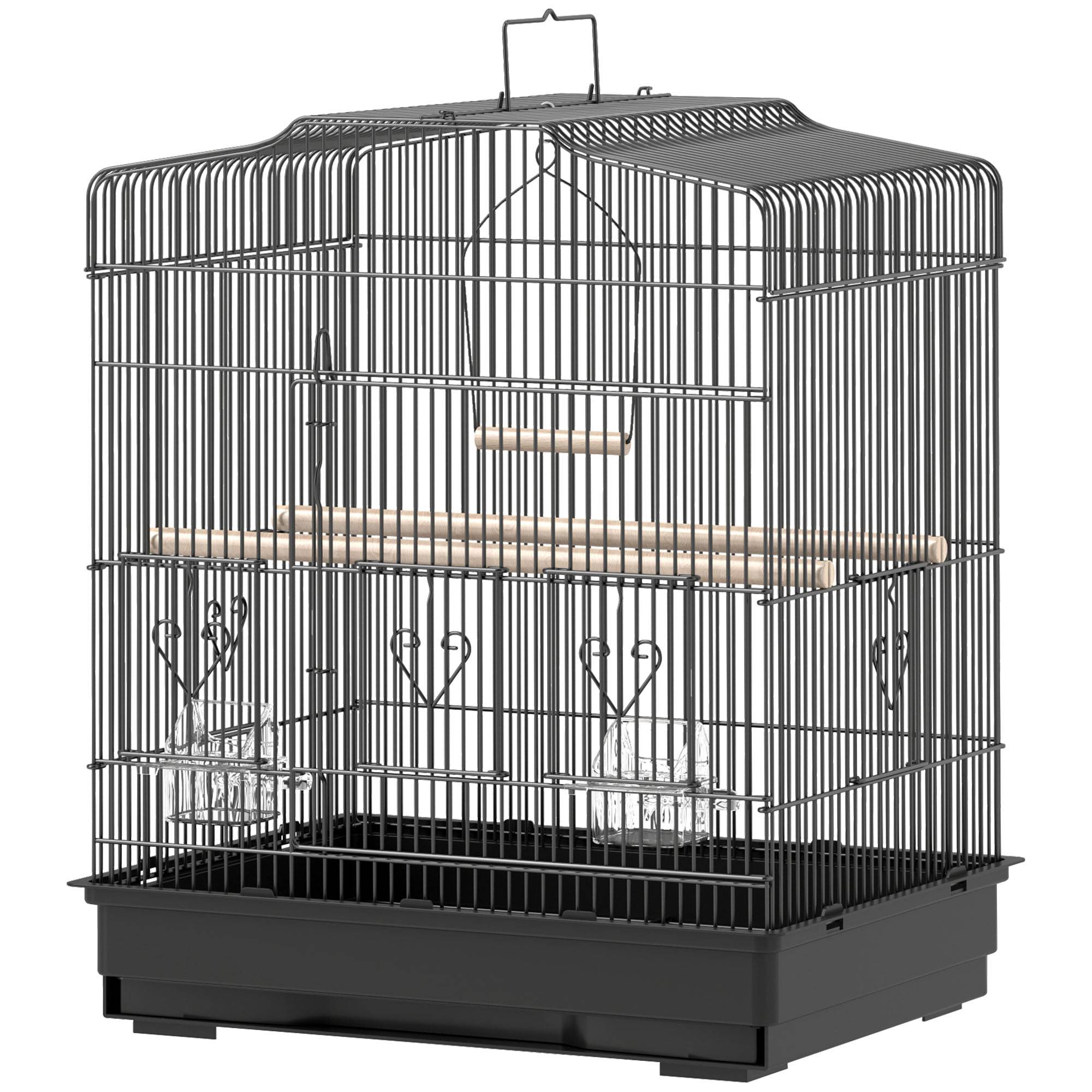 Sans Marque - Cage à oiseaux 46,5 x 36 x 59 cm avec 2 mangeoires, 2 perchoirs, une balançoire, un plateau amovible et une structure en acier noir. - Image 2