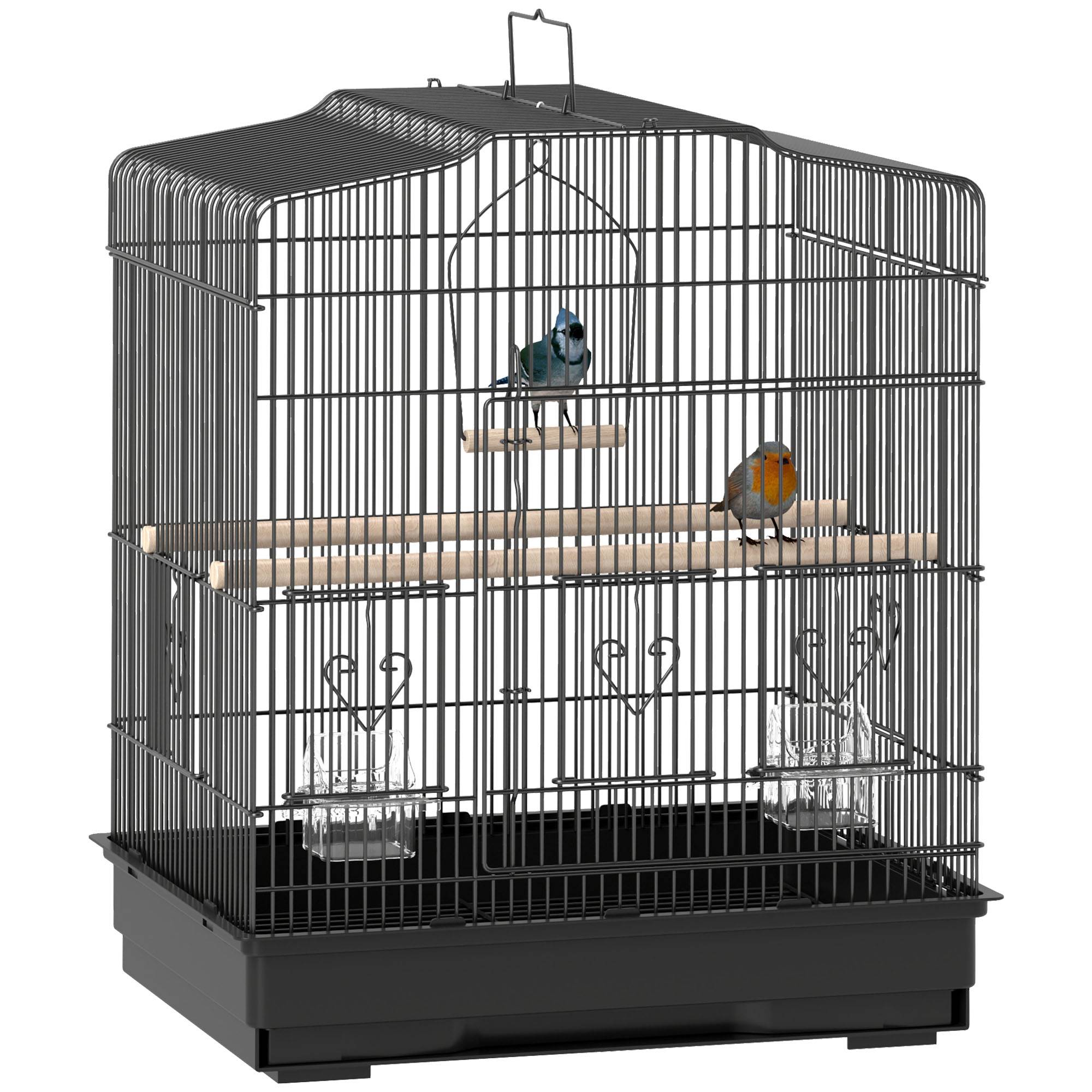 Sans Marque - Cage à oiseaux 46,5 x 36 x 59 cm avec 2 mangeoires, 2 perchoirs, une balançoire, un plateau amovible et une structure en acier noir. - Image 1