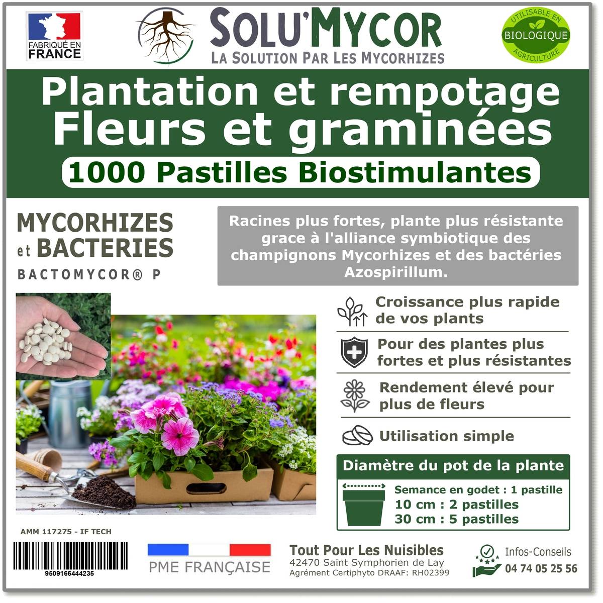 SoluMycor 1000 Pastilles Biostimulantes Fleurs et graminees Semis Plantation Developpement racinaire - Image 1