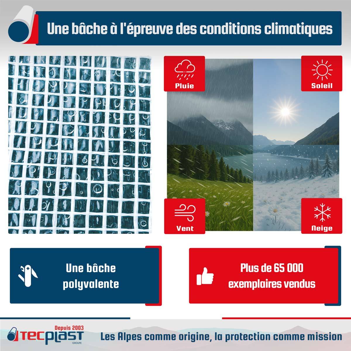 Bâche Jardin 4x6 m TR170JD - Bâche Armée Transparente - Haute Qualité - Imperméable - Résistance Anti-UV TECPLAST - Image 4