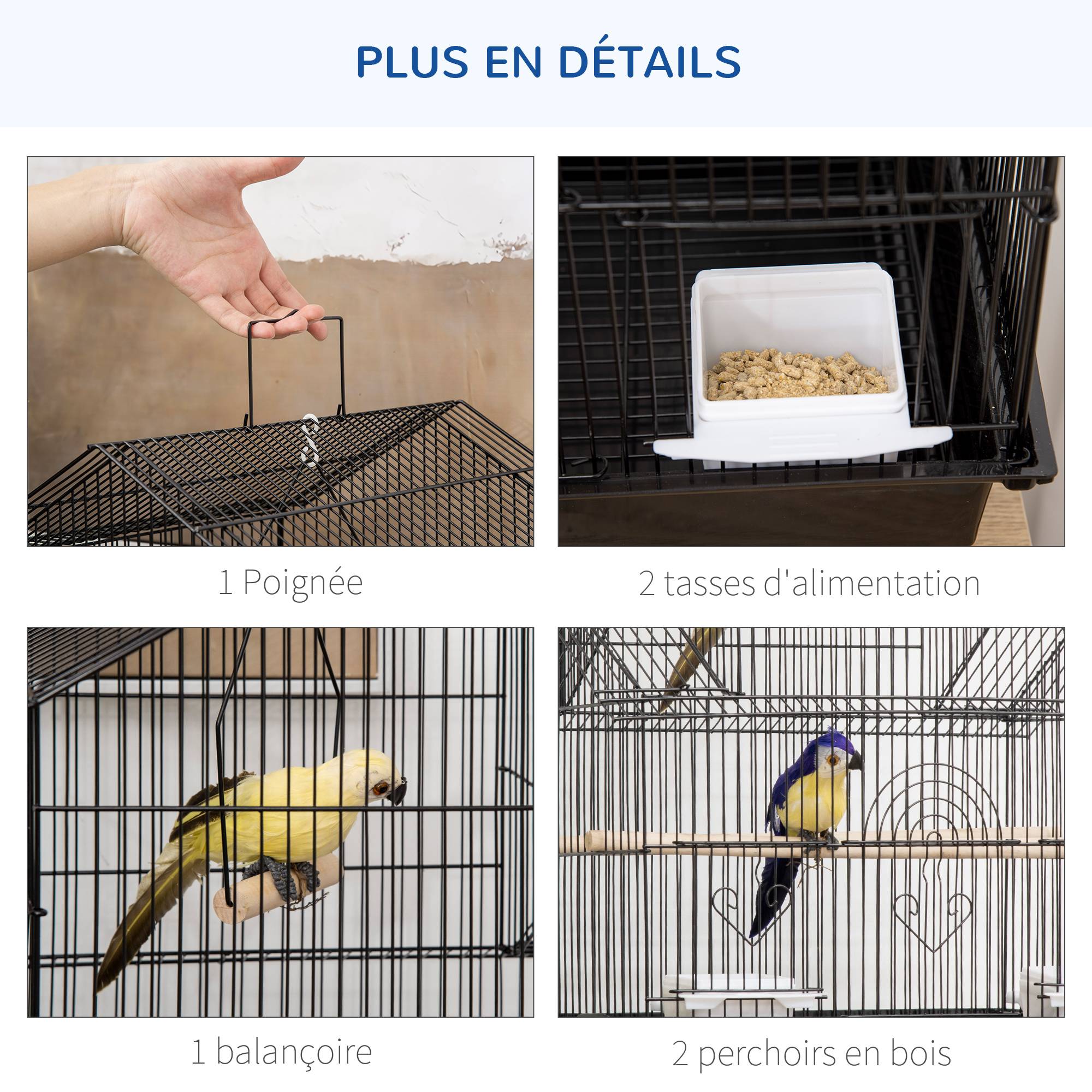 Sans Marque - Cage à oiseaux design maison mangeoires perchoirs 3 portes plateau excrément amovible + poignée transport 50,5 x 41 x 63 cm noir - Image 6
