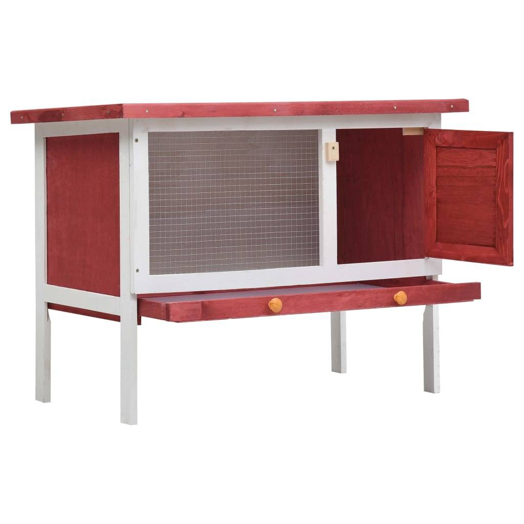 Clapier à lapin extérieur en bois 1 niveau pour jardin Rouge 90cm – ComfortXL Outdoor Living - Image 2