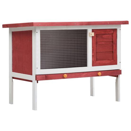 Clapier à lapin extérieur en bois 1 niveau pour jardin Rouge 90cm – ComfortXL Outdoor Living - Image 1